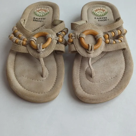 Earth Shoe Beaded Gelron 2000 Comfort First Leather Thong Sandal 7.5 Tan Brown - Picture 12 of 13